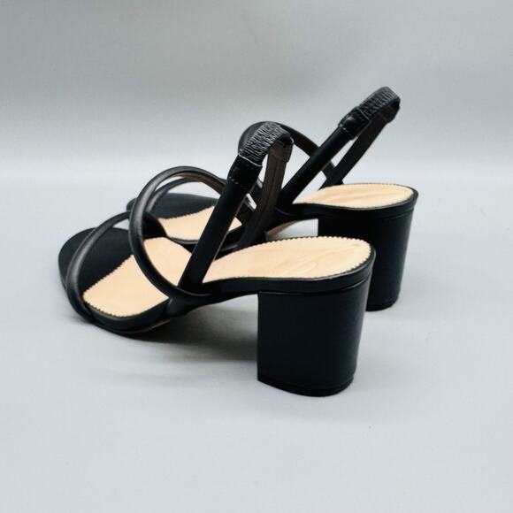 J Crew Sandals Womens 6 Black Leather Strappy Slingback Block Heel Dress Shoes - Picture 6 of 12